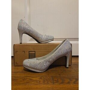 Silver Slipper Womens 10W Silver Rhinestone Crystal Platform Pumps Heels Prom